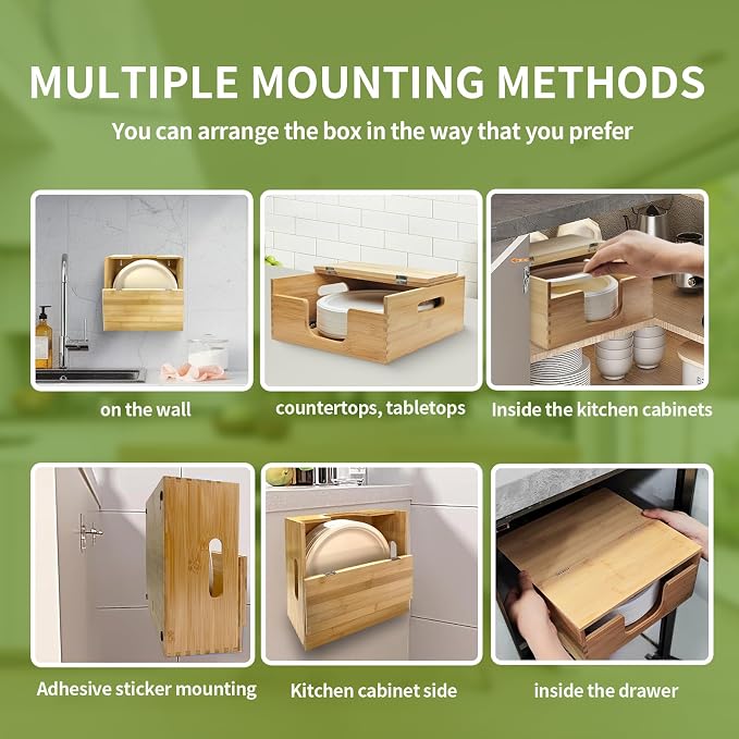Bamboo Paper Plate Storage, Paper Plate Holders and Dispenser, fit - Image 5