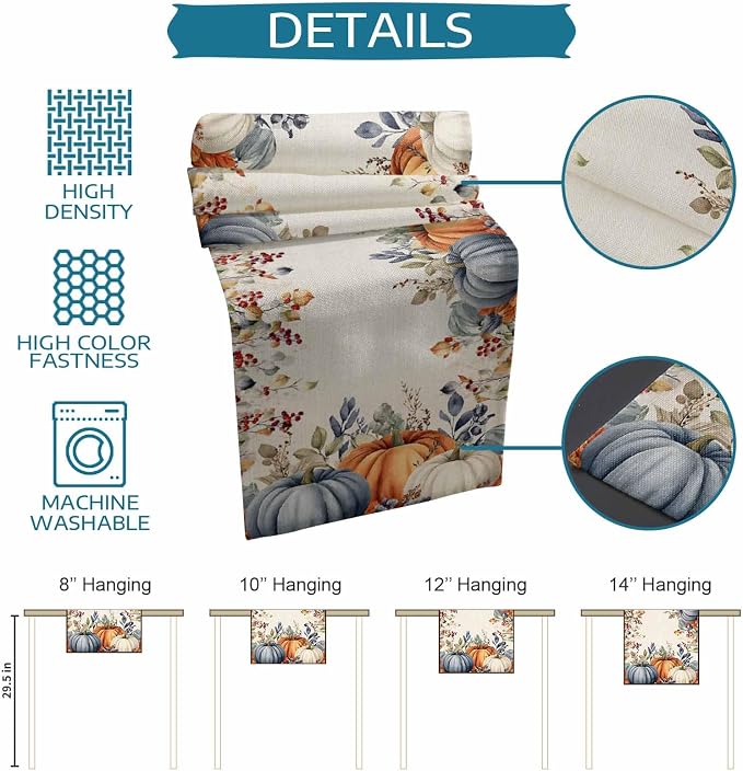 Fall Thanksgiving Table Runners 120 Inches Long, Cotton Linen Fabric Autumn - Image 6