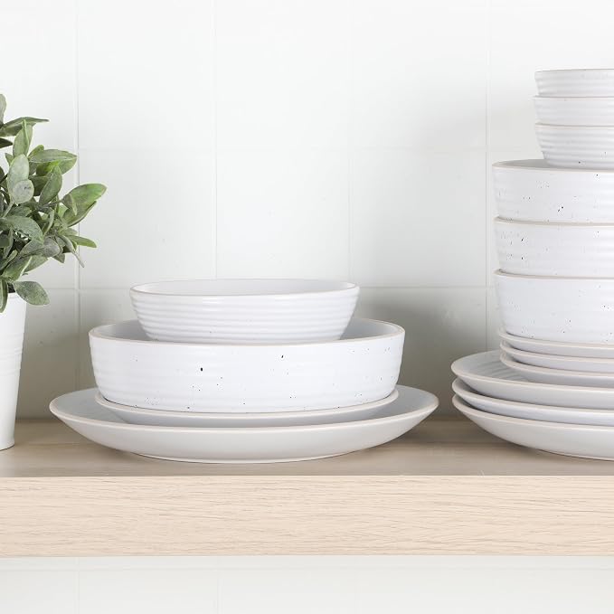 Gibson Home Dinah 16-Piece Matte White Stoneware Dinnerware Set – Double Bowl - Image 4