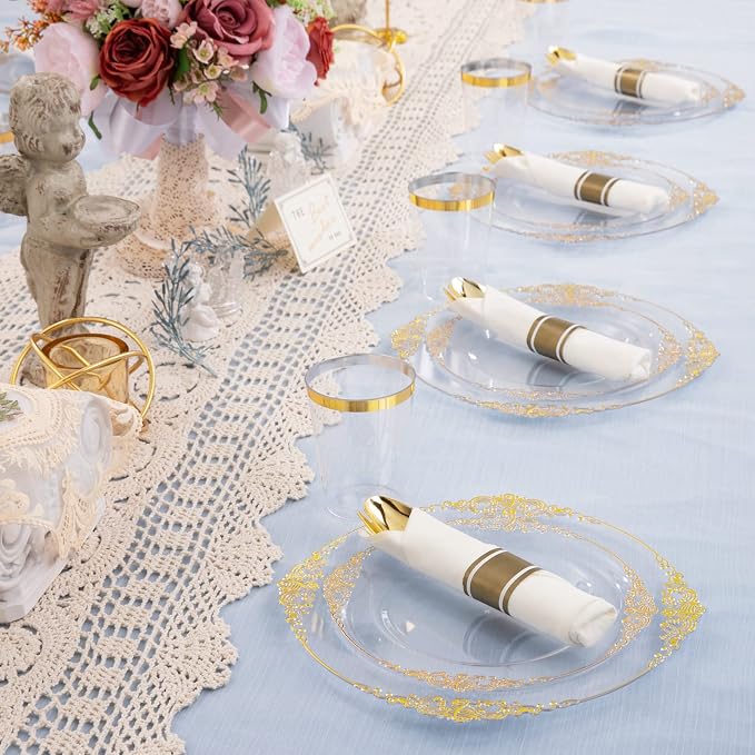 350 Pcs Clear Gold Plates for Party | Clear Party Plates Set for 50 Guests - Image 4