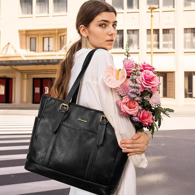 LOVEVOOK Laptop Tote Bag for Women, Vintage Leather Work Tote Bag for Women - Image 2