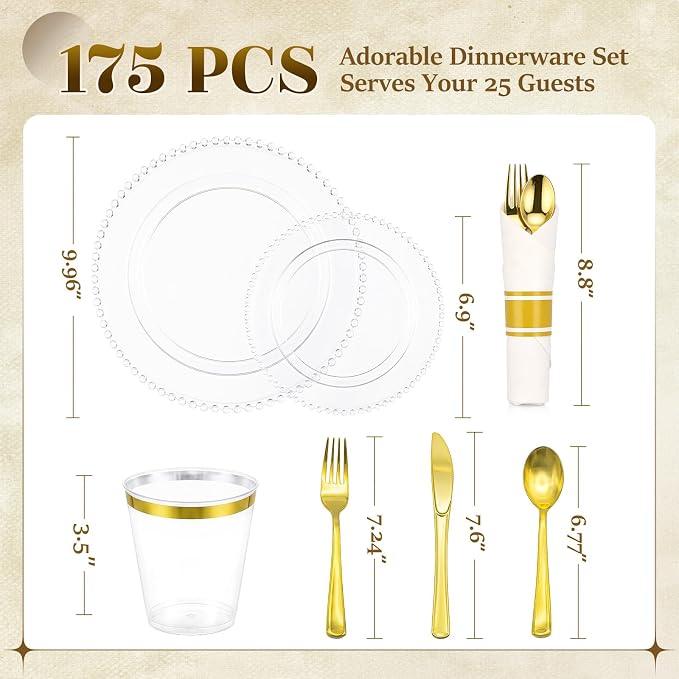 175pcs Plastic Dinnerware Set Clear 25 Guests - Image 5