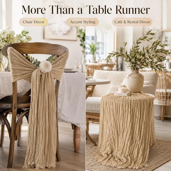 10 Pack Beige Cheesecloth Table Runner 22 x 120 Inch Gauze Table Runners | 10FT - Image 6
