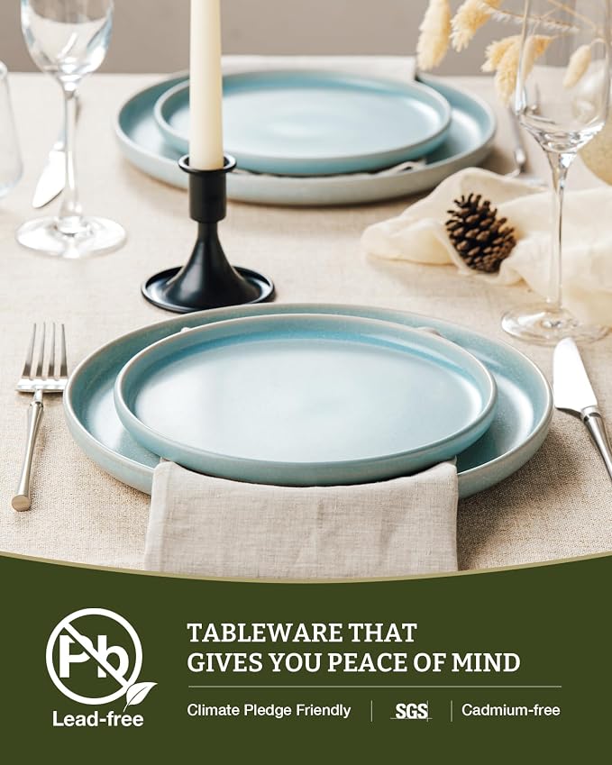 Famiware Milkyway 12-Piece Stoneware Dinnerware Set, Light Blue | Plates and - Image 6
