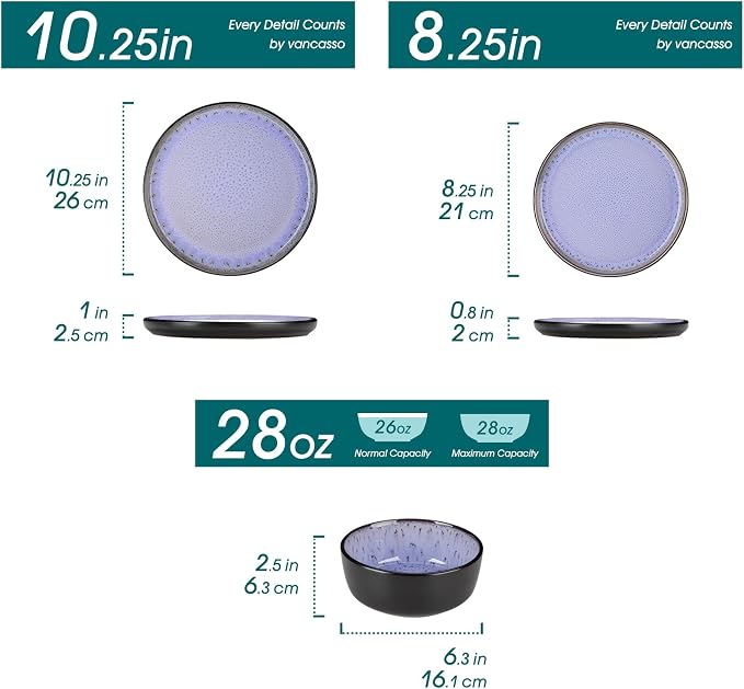 vancasso Plates and Bowls Sets, 18 Pieces Stoneware Dinnerware Sets - Image 2