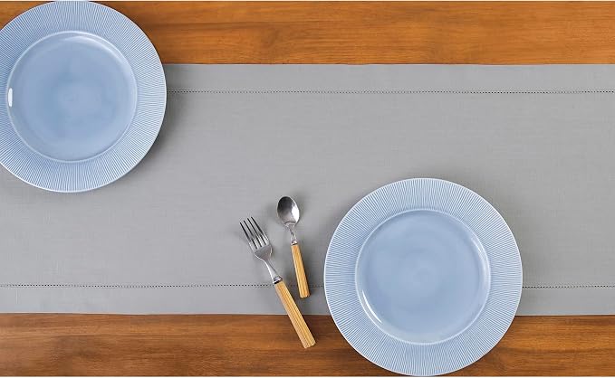 Solino Home Cotton Linen Dining Table Runner Grey Hemstitch, 14 x 144 in | - Image 3