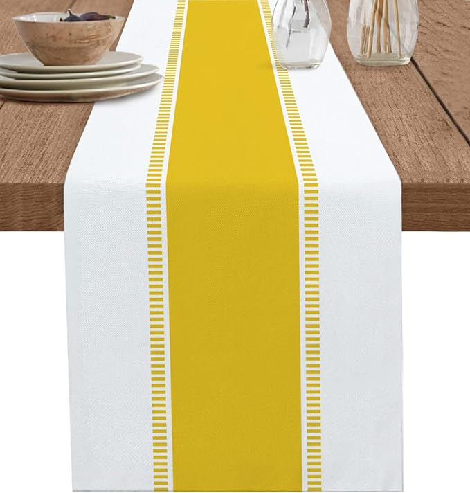 Yellow Table Runners 72 inches Long, Modern Stripes Table Runner Farmhouse by Futuregrace