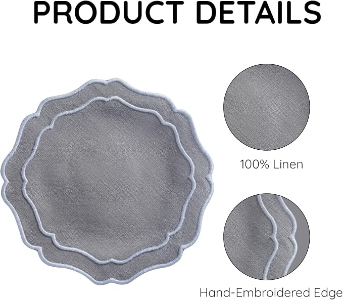 Drink Coasters Set of 6, 6x6 inch, Absorbent Linen Drink Mats - Image 4