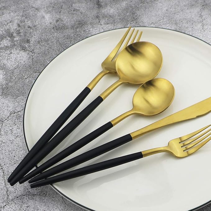 5-Piece 18/10 Stainless Steel Matte Gold Silverware Set, Kitchen Tableware Set - Image 5