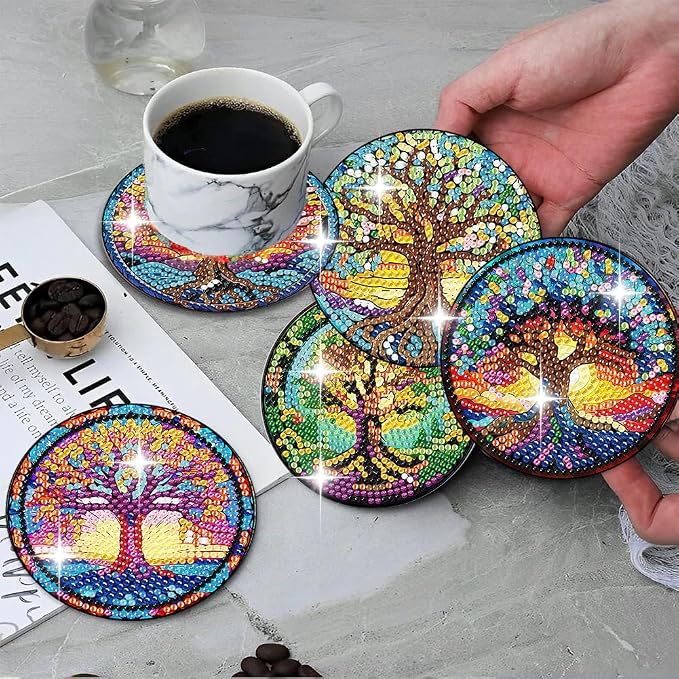 ijbnhd 8 PCS Tree of Life Diamond Art Coasters | Diamond Painting Coasters Kits - Image 5