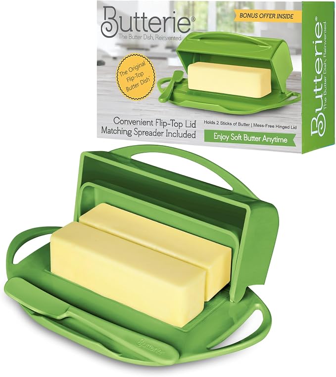 Flip Top Butter Dish with Attached Lid & Matching Knife - Image 9