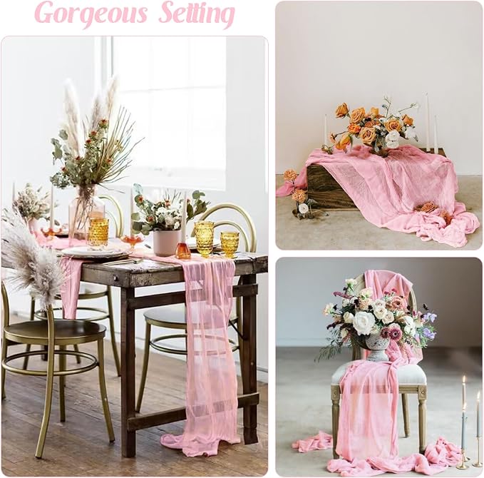 Pink 10FT Cheesecloth Table Runner Boho Gauze Fabric Table Runner Rustic Sheer - Image 6