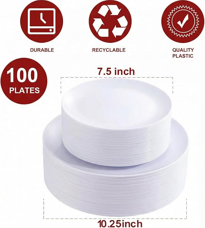 PULOTE 100PCS White Plastic Plates Disposable - Image 2