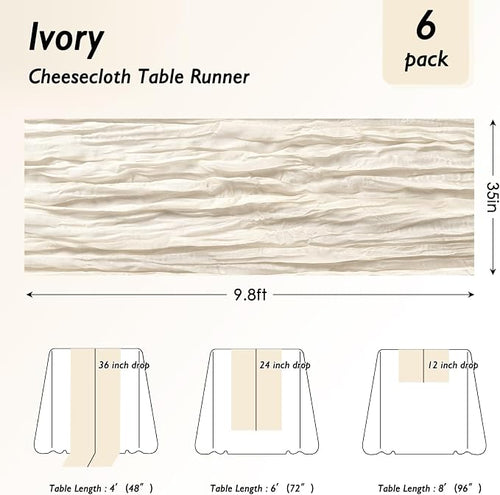 1 Pack Ivory White Cheesecloth Table Runner 120 Inch Boho Wedding Decor | - Image 2