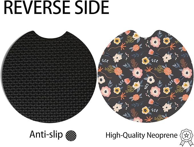 2pcs Cute Red Flowers Car Coasters, Absorbent Universal neoprener Cup Holder - Image 4