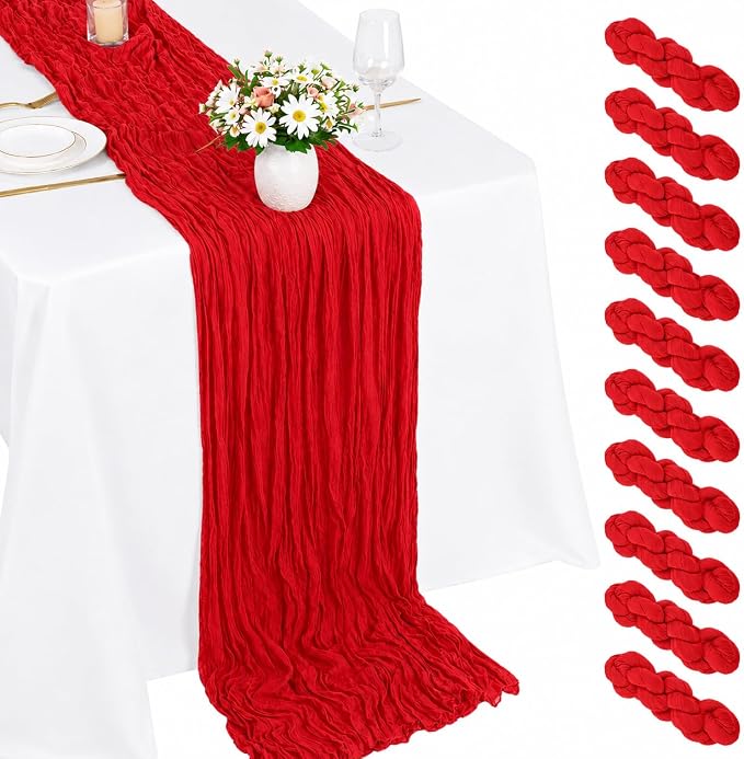 10 Pack Red Cheesecloth Table Runner 22 x 120 Inch Long Gauze Table Runner | by Fwxdbwyl