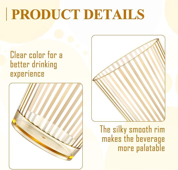 12 PCS Plastic Ribbed Drinking Glasses 10oz Gold Vintage Ripple Stemless Wine - Image 3