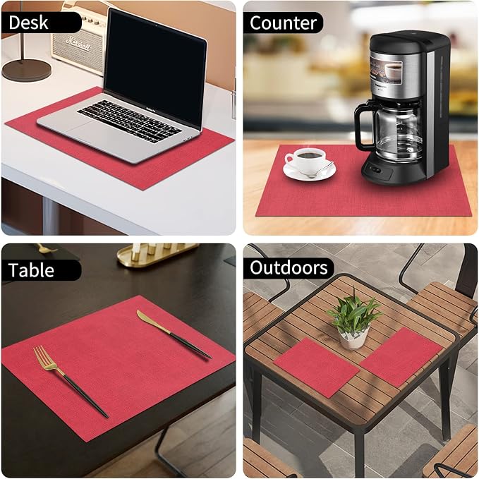 Faux Leather Heat Resistant Placemats 8 Packs, Waterproof Wipeable Dining PU - Image 9