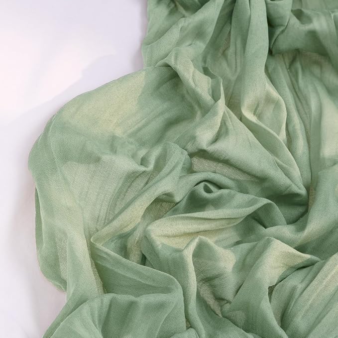 DeZerlor Sage Green Cheesecloth Table Runners 4 Pack Summer Boho Runners | - Image 3