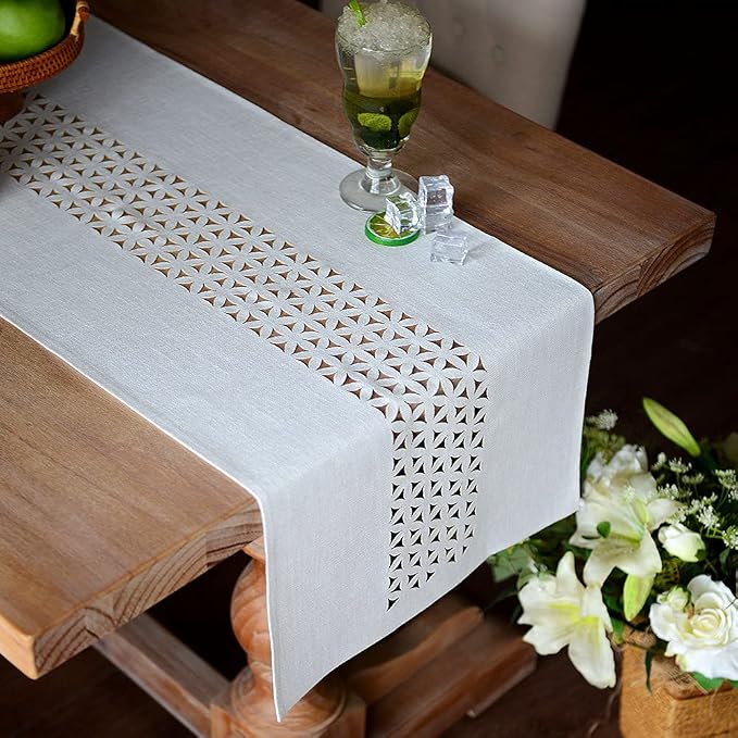 ARTABLE Off White Farmhouse Fabric Table Runner Finished Edge 16 x 70 Inch | - Image 2