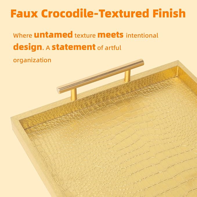 Set of 2 Modern Elegant Large Wood Serving Tray, Rectangle Decorative Tray - Image 5