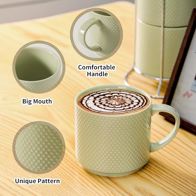 HASENSE Coffee Mugs Set with rack, 15 Ounce Porcelain Stackable Large Coffee - Image 4