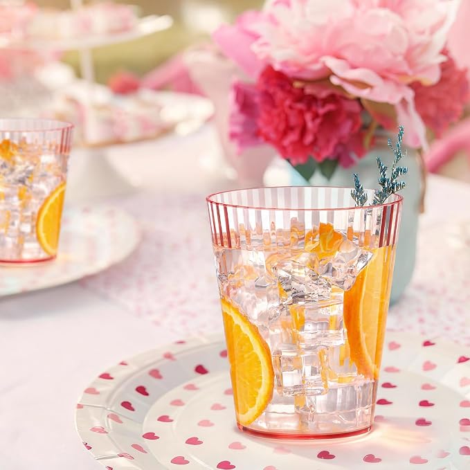 48 PCS Plastic Ribbed Drinking Glasses Pink 10oz Vintage Ripple Stemless Wine - Image 8