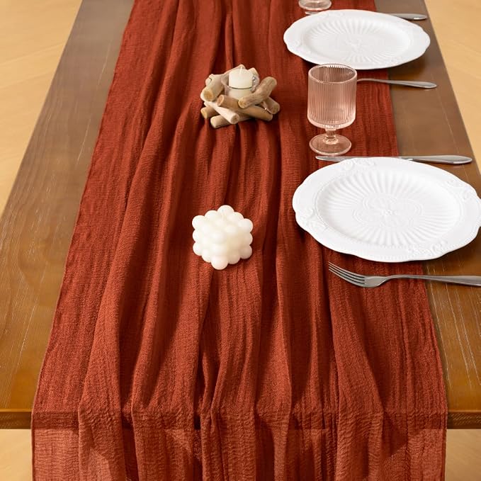 6pcs Terracotta Cheesecloth Table Runner Summer Gauze 120 Inch Rustic Boho - Image 5