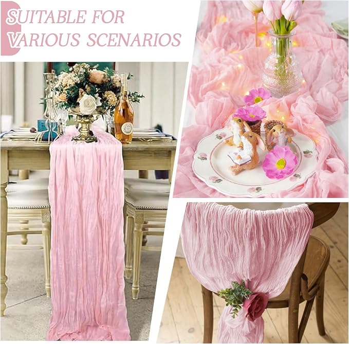 3 Pack Light Pink Cheesecloth Table Runner 17x108 Inch Semi Sheer Boho Gauze - Image 5