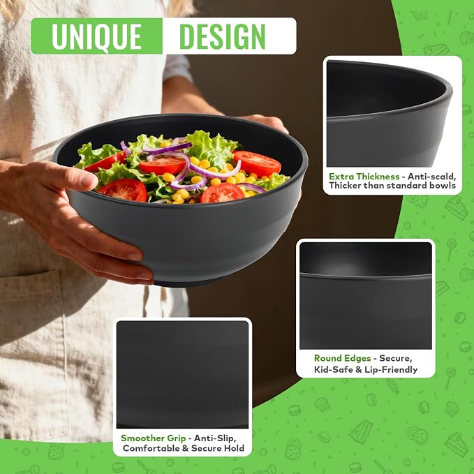 Wheat Straw Bowls Set of 6, Unbreakable Lightweight 60 OZ Salad Bowls - Image 3
