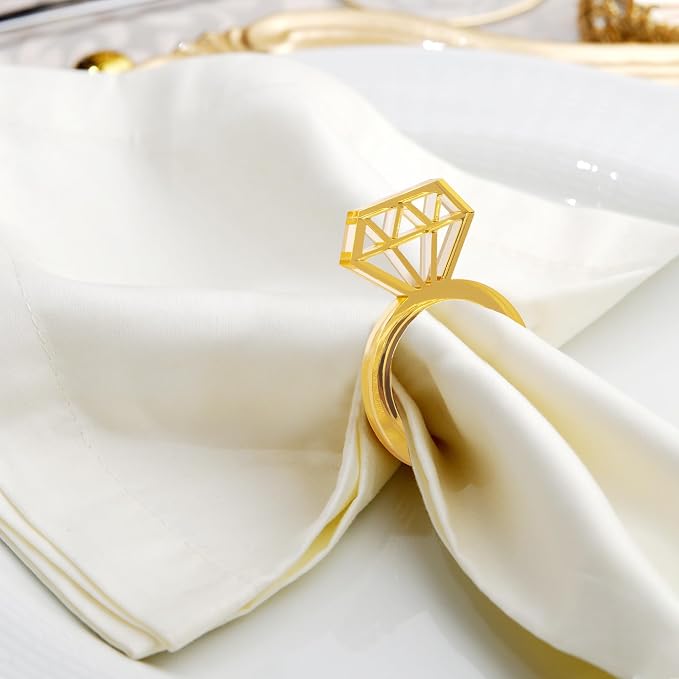 Edussy Gold Napkin Rings Set of 12, Acrylic Mirror Diamond Napkin Ring Holders - Image 3
