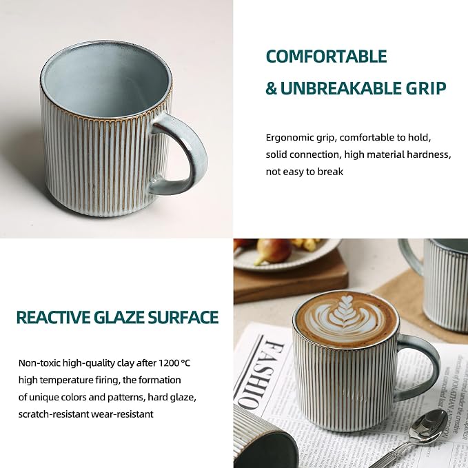 MONITO 16Oz Coffee Mugs Set of 4, Rustic Ceramic Coffee Cups Set - Image 5