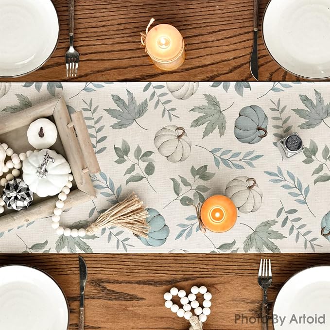 Artoid Mode 210 GSM Fall Table Runner 13x108 Inch Home Party Decor | Blue - Image 4
