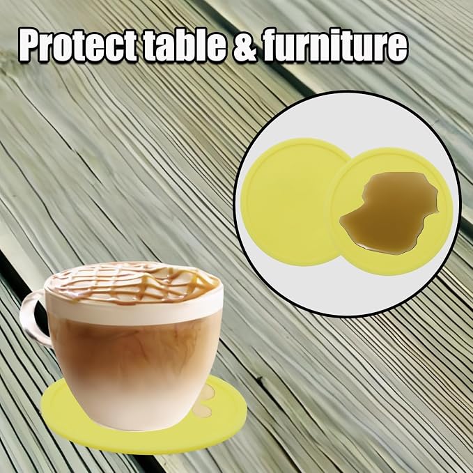 5 Pack Yellow Coasters, Non-Slip Cup Coasters - Image 3