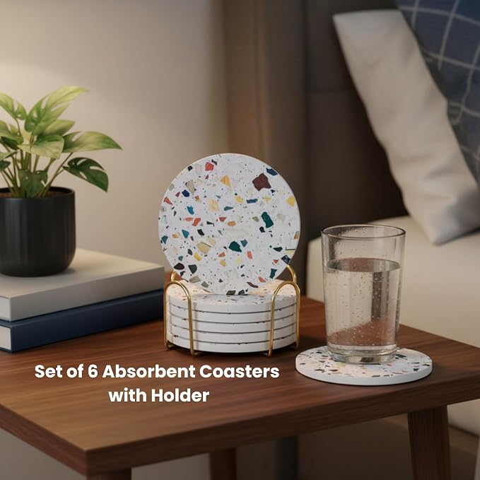 Absorbent Terrazzo Drink Coasters Set of 6 - Image 9