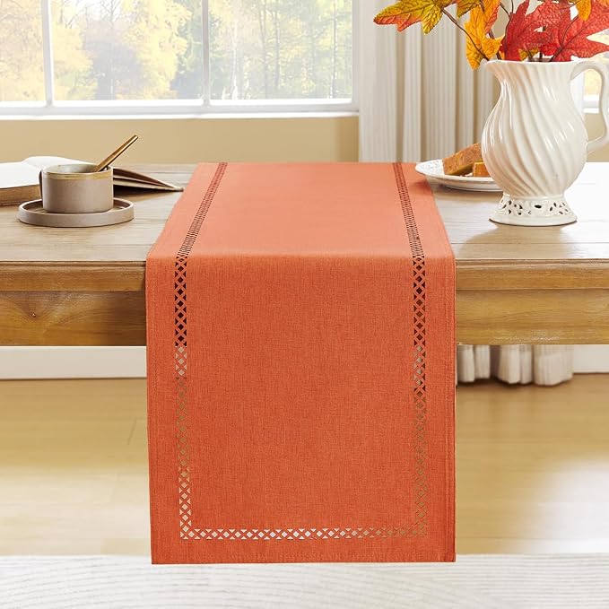 Orange Burlap Table Runner, Fall Table Runners 90 inches Long | Double Layer - Image 5
