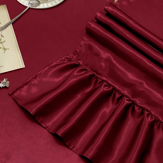 2 Pack Burgundy Satin Table Runner 12 x 72 Inch | Ruffle Design, Luxurious - Image 4