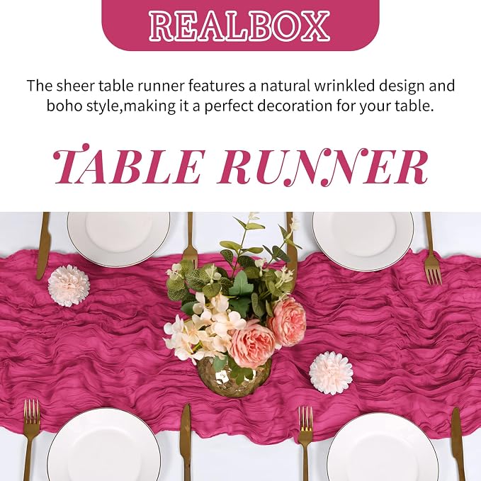 6 Pack Hot Pink Cheesecloth Table Runner 17x108 Inch Semi Sheer Boho Gauze - Image 4