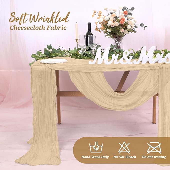 Pesonlook Cheesecloth Table Runner Beige, 20 Pack 17.7x108 inch, Long | Rustic - Image 8