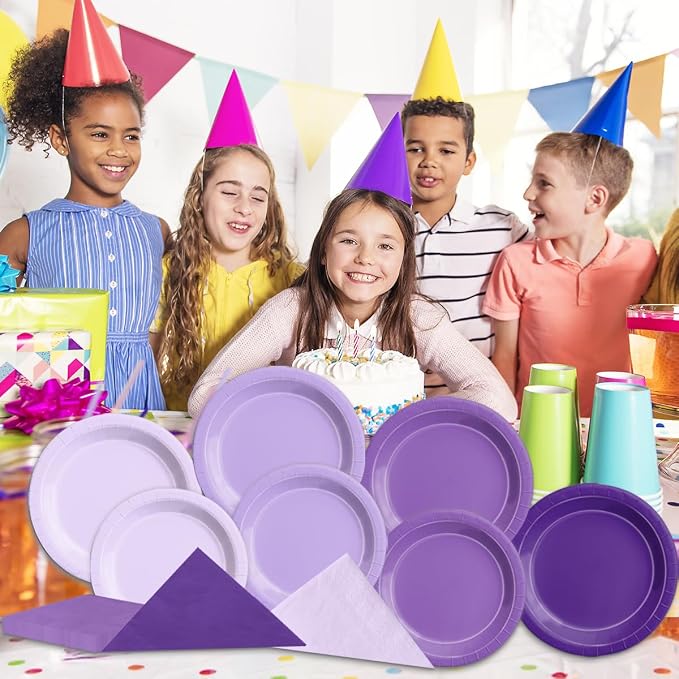 CMUSKO Lavender Party Supplies-150Pcs Purple Plates and Napkins Kit Serves 50 - Image 3