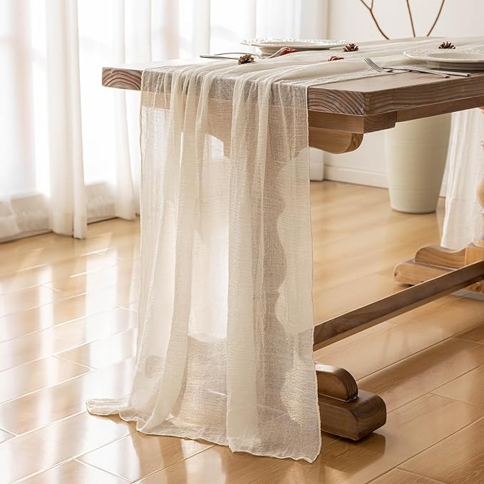 3Pcs White Cheesecloth Table Runner 120 Inches - Image 2