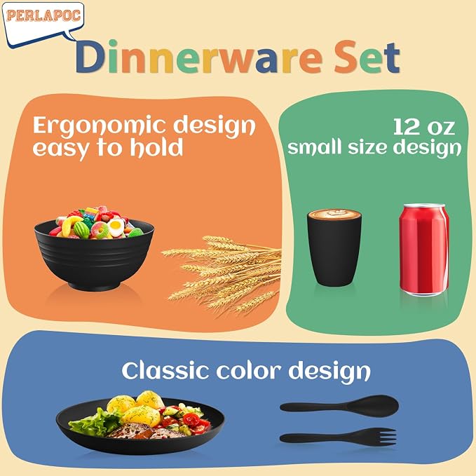 Wheat Straw Dinnerware Sets, Unbreakable Kids Plates and Bowls Sets 20-Piece - Image 6