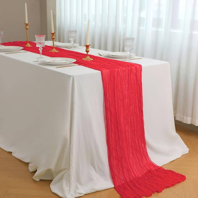 Snowkingdom 6 PCS Red Cheesecloth Table Runner 10 Ft, 120 inch Long Cheese - Image 6