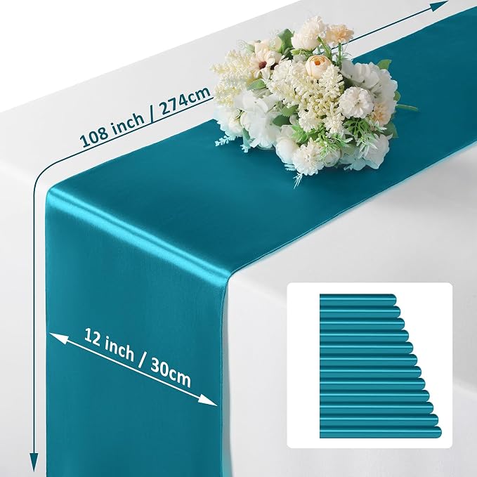 Manyshofu Teal Blue Satin Table Runner 12x108 - Image 4