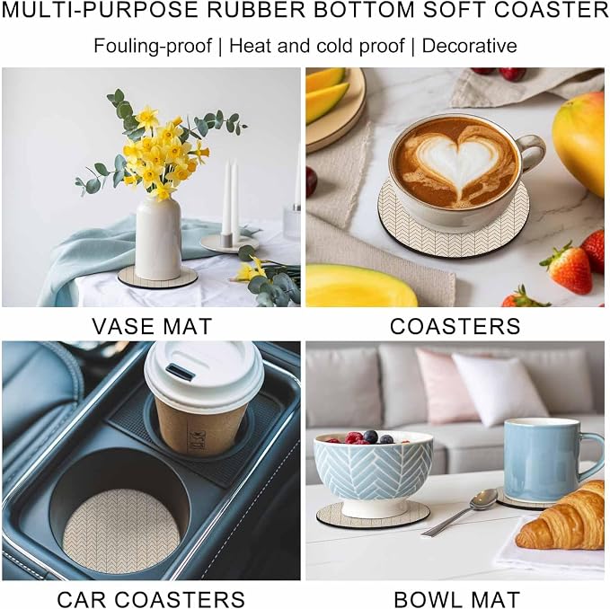 Simple Line Linen Texture Coasters Set of 6, Non-Slip Cup Coaster Mat - Image 6