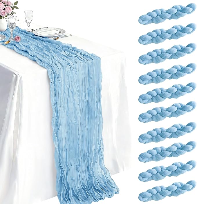 10 Pack Baby Blue Cheesecloth Table Runner 21 x 120 Inch Boho Gauze Sheer Table by Unknown