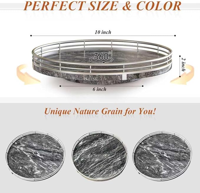 AHM10-Inch Gray Marble Lazy Susan - Image 6