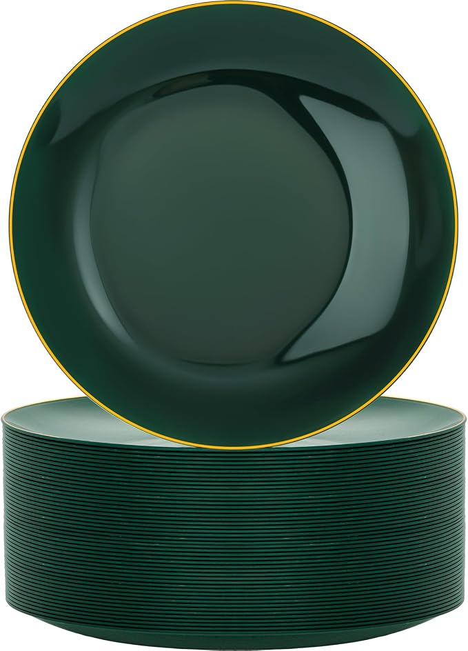 Nervure 100PCS Green and Gold Plastic Plates 10.25″ Disposable Dinner Plate | by Nervure