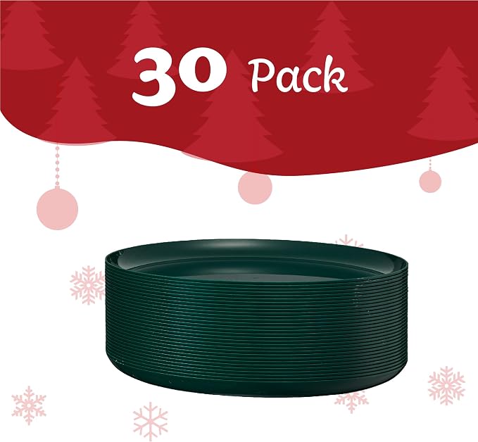 PLASTICPRO [30 Pack 8.6'' Christmass Green Plastic Party Plates Edge Collection - Image 5