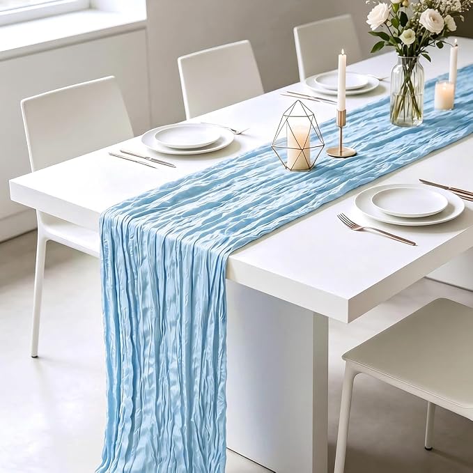 10 Pack Baby Blue Cheesecloth Table Runner 21 x 120 Inch Boho Gauze Sheer Table - Image 4